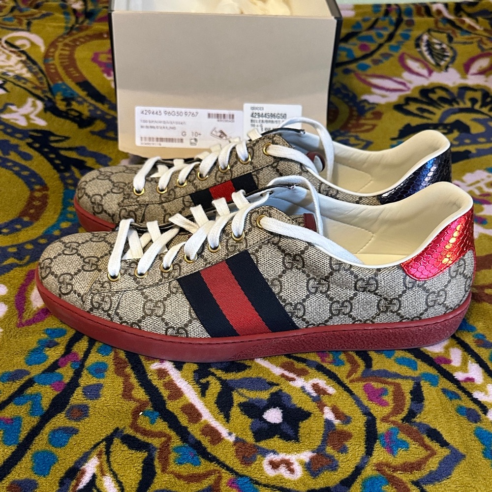 Gucci Men's Beige, Red and Blue Sneakers (worn twice) Size 12 Men’s - Picture 6 of 9